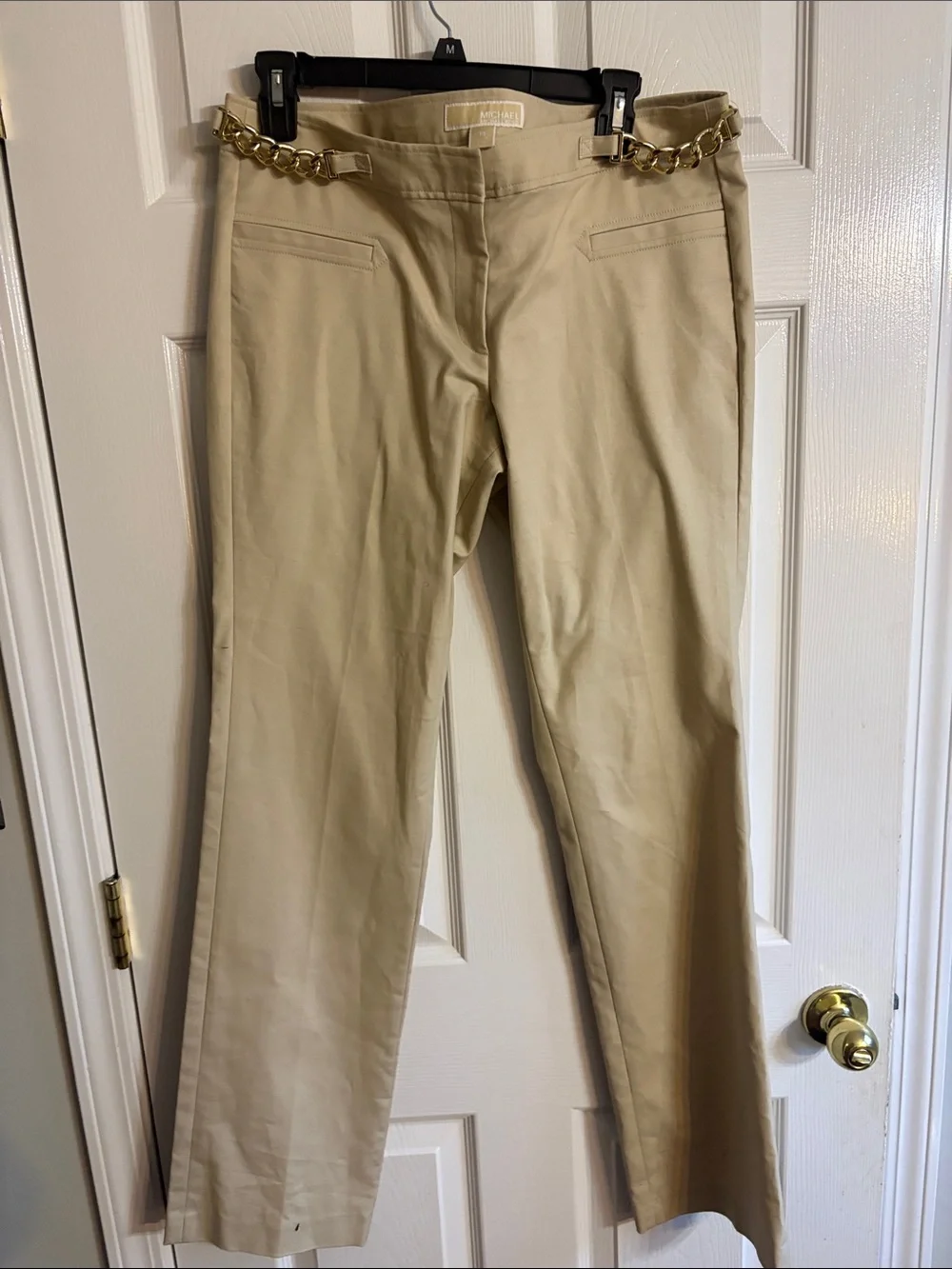 Michael Kors Neutral Beige Pants with Chain Detail